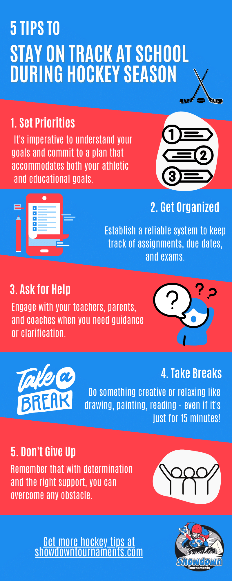 5 tips infographic for hockey players and hockey parents from Showdown Tournaments in Washington D.C. and Nashville, TN
